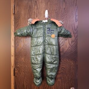 Absorba Infant Snowsuit Overall Hooded Puffer Olive Green Size 3-6months